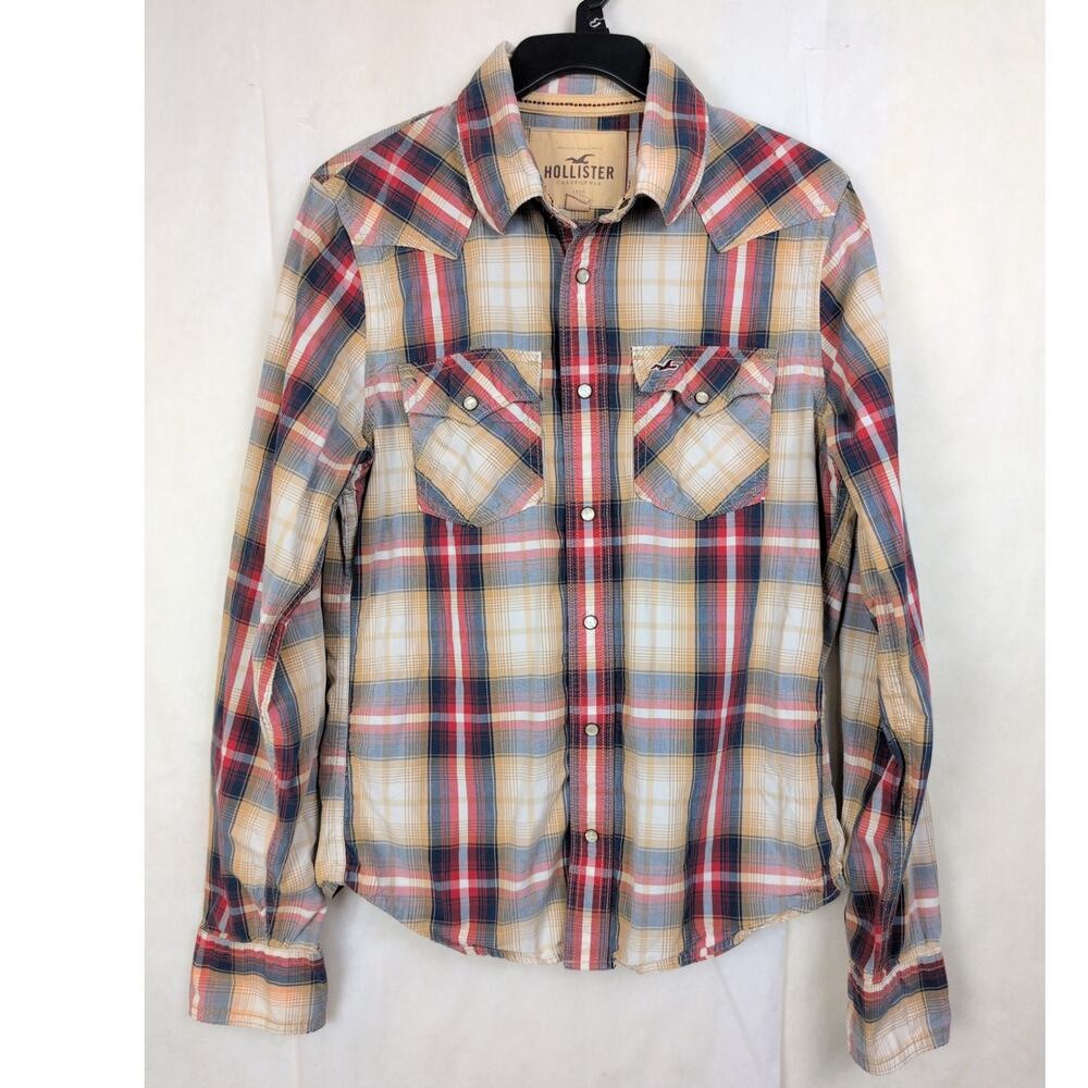 Hollister pearl snap plaid Western button up shirt Size Medium Country Cowboy